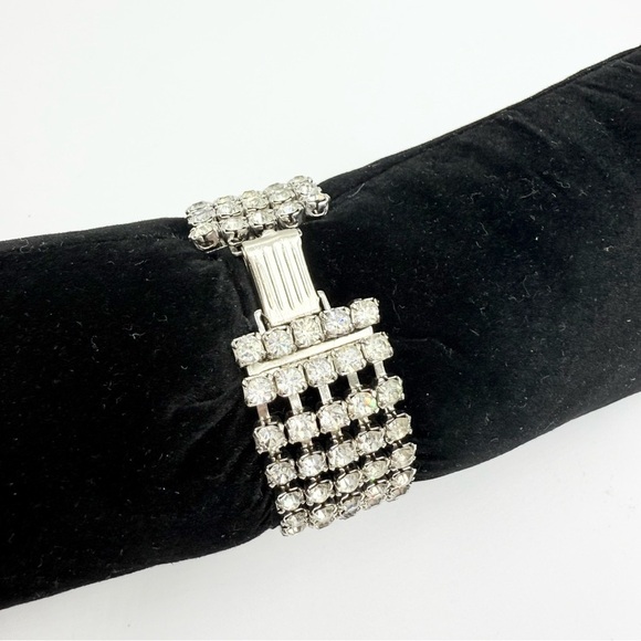 Vintage Clear Rhinestone Multi Row Silver Tone Bracelet - Picture 5 of 9